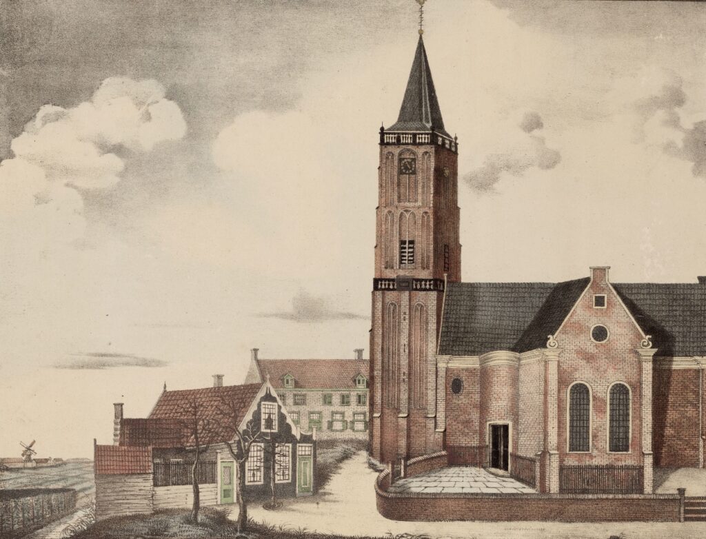 - 1842: Voor de ramp.  Het gebouw op de achtergrond is het weeshuis dat nu op de Zaanse Schans staat als restaurant D'Hoop op de Swarte Walvis  -
